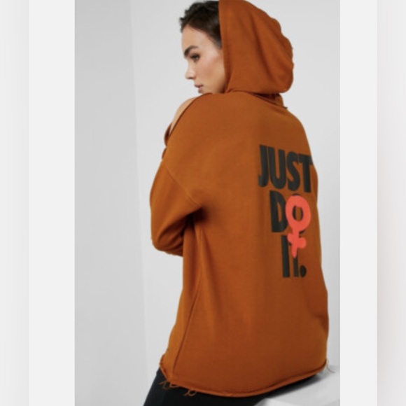 Nike Women's REBEL SLASH FLEECE HOODIE GRX BROWN size M - Picture 1 of 10